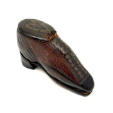 Nailed Heart, Hand-tooled Details, c. Early 19th Century Leather and Wood Snuff Shoe