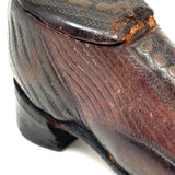 Nailed Heart, Hand-tooled Details, c. Early 19th Century Leather and Wood Snuff Shoe