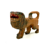 Carved Orange Folk Art Lion with Bared Teeth