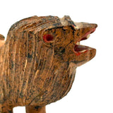 Carved Orange Folk Art Lion with Bared Teeth