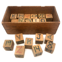 Handmade 1960s Crayoned Wooden Blocks Set in Old Box with Notes