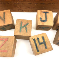Handmade 1960s Crayoned Wooden Blocks Set in Old Box with Notes