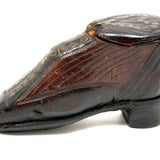 Nailed Heart, Hand-tooled Details, c. Early 19th Century Leather and Wood Snuff Shoe