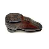 Nailed Heart, Hand-tooled Details, c. Early 19th Century Leather and Wood Snuff Shoe