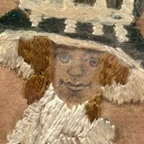 Woman in Finery with Hand-drawn Face, Wonderful Late 18th/Early 19th Century Silk Embroidery on Paper
