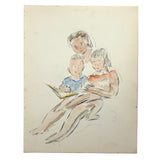 Mother and Children Reading, Adelaide Lawson Gaylor (1889-1986) Watercolor Sketch