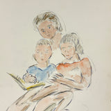 Mother and Children Reading, Adelaide Lawson Gaylor (1889-1986) Watercolor Sketch