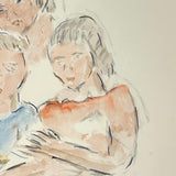 Mother and Children Reading, Adelaide Lawson Gaylor (1889-1986) Watercolor Sketch