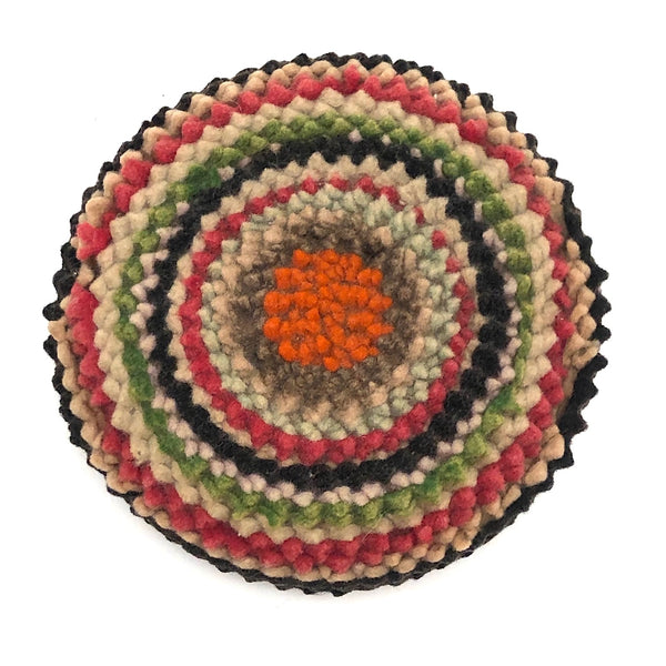 Unusual Colorful, Round Felted Wood and Silk Pin Cushion