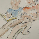 Mother and Children Reading, Adelaide Lawson Gaylor (1889-1986) Watercolor Sketch