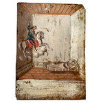 In Bed, with Santiago Matamoro (St. James the Moor Slayer), Antique Folk Art Retablo on Tin