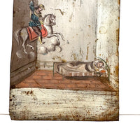 In Bed, with Santiago Matamoro (St. James the Moor Slayer), Antique Folk Art Retablo on Tin