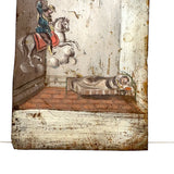 In Bed, with Santiago Matamoro (St. James the Moor Slayer), Antique Folk Art Retablo on Tin