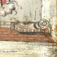 In Bed, with Santiago Matamoro (St. James the Moor Slayer), Antique Folk Art Retablo on Tin