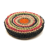 Unusual Colorful, Round Felted Wood and Silk Pin Cushion