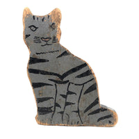 Excellent Gray Fainted Pine Folk Art Cat with Black Stripes