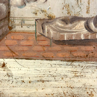 In Bed, with Santiago Matamoro (St. James the Moor Slayer), Antique Folk Art Retablo on Tin