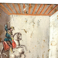 In Bed, with Santiago Matamoro (St. James the Moor Slayer), Antique Folk Art Retablo on Tin