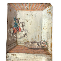 In Bed, with Santiago Matamoro (St. James the Moor Slayer), Antique Folk Art Retablo on Tin