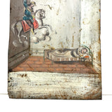 In Bed, with Santiago Matamoro (St. James the Moor Slayer), Antique Folk Art Retablo on Tin