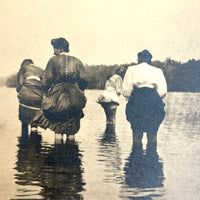 Skirts Hiked, Backs Turned, Wading, Antique Real Photo Postcard