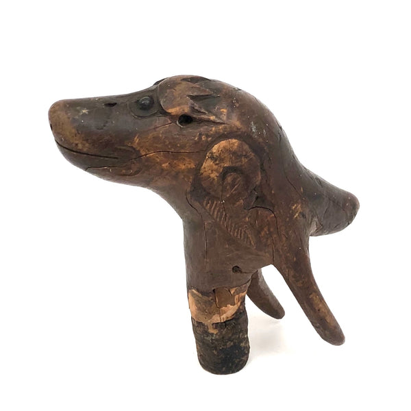 Wonderful 19th C. Carved Wood Cane Top with Dog Head