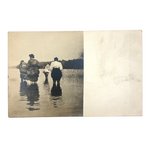 Skirts Hiked, Backs Turned, Wading, Antique Real Photo Postcard