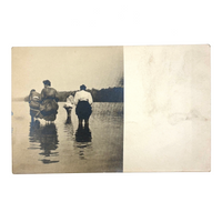 Skirts Hiked, Backs Turned, Wading, Antique Real Photo Postcard