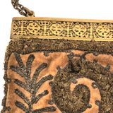 Exquisite Hand Embroidered Hand Bag, Silver and Gold Metallic Thread on Velvet