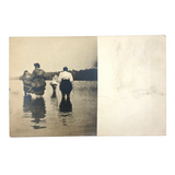 Skirts Hiked, Backs Turned, Wading, Antique Real Photo Postcard