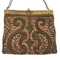 Exquisite Hand Embroidered Hand Bag, Silver and Gold Metallic Thread on Velvet
