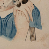 Portrait of Beautiful Woman in Blue, c. 1840s Watercolor in Gorgeous Period Frame