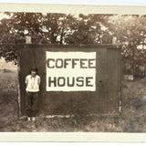 Early Beatnik at her COFFEE SHOP Shed, Charming Vintage Snapshot