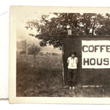 Early Beatnik at her COFFEE SHOP Shed, Charming Vintage Snapshot