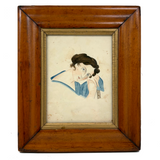 Portrait of Beautiful Woman in Blue, c. 1840s Watercolor in Gorgeous Period Frame