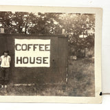 Early Beatnik at her COFFEE SHOP Shed, Charming Vintage Snapshot
