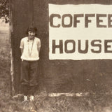 Early Beatnik at her COFFEE SHOP Shed, Charming Vintage Snapshot