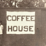 Early Beatnik at her COFFEE SHOP Shed, Charming Vintage Snapshot