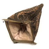 Exquisite Hand Embroidered Hand Bag, Silver and Gold Metallic Thread on Velvet