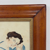 Portrait of Beautiful Woman in Blue, c. 1840s Watercolor in Gorgeous Period Frame