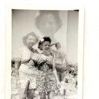 Sisters On the Beach with Man Turned and Floating Head, Interesting Double Exposure Snapshot