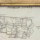 Very Sweet 19th Century Hand-Drawn Map of Franklin County, MA in Gilded Frame