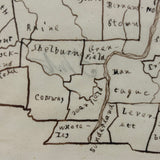 Very Sweet 19th Century Hand-Drawn Map of Franklin County, MA in Gilded Frame