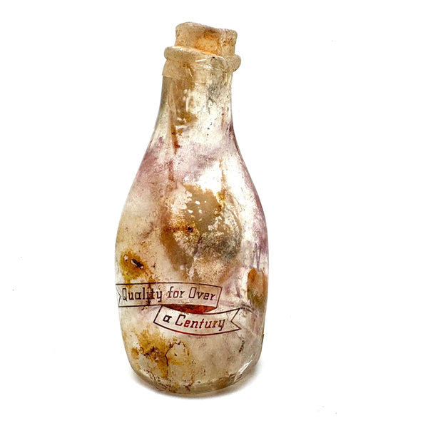 Quality For Over A Century, Painterly and Evocative Old Fire Tossed Glass Milk Bottle