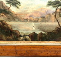19th C Oil on Panel Presumed Hudson River School Landscape in Birds Eye Maple Frame