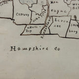 Very Sweet 19th Century Hand-Drawn Map of Franklin County, MA in Gilded Frame