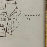 Very Sweet 19th Century Hand-Drawn Map of Franklin County, MA in Gilded Frame