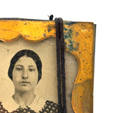 Make Do: Ninth Plate Tintype  Portrait of Striking Young Woman in Calico Dress with Tight and Tender Old String Wrap