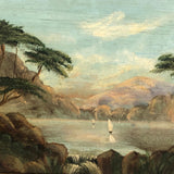 19th C Oil on Panel Presumed Hudson River School Landscape in Birds Eye Maple Frame