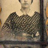 Make Do: Ninth Plate Tintype  Portrait of Striking Young Woman in Calico Dress with Tight and Tender Old String Wrap